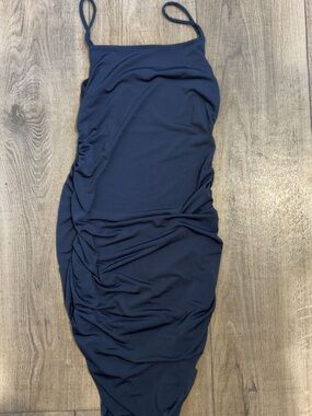 Y2K : Ambiance:  Navy Stretch Bodycon Dress with Spaghetti Straps: Size Medium
